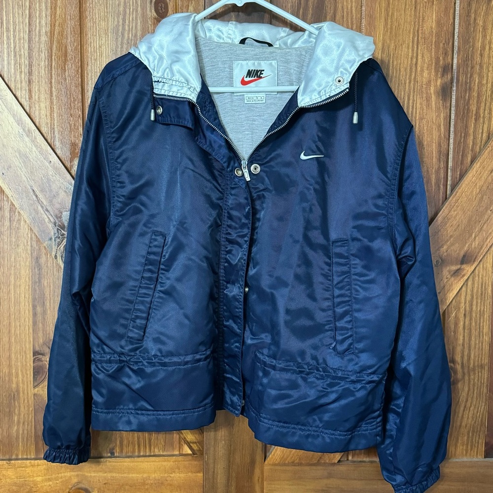 Nike Retro Y2K Vintage Bomber Hooded Jacket M (8-10) Navy